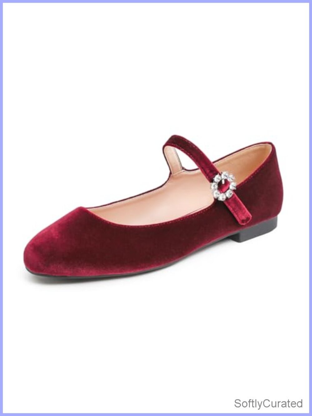 Mary Jane Flats Square Toe Easy Buckle Slip On Rhinestone Strap